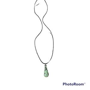 Jade Tear Drop Pendant Necklace Adjustable Brown Chord Men Women’s Unisex